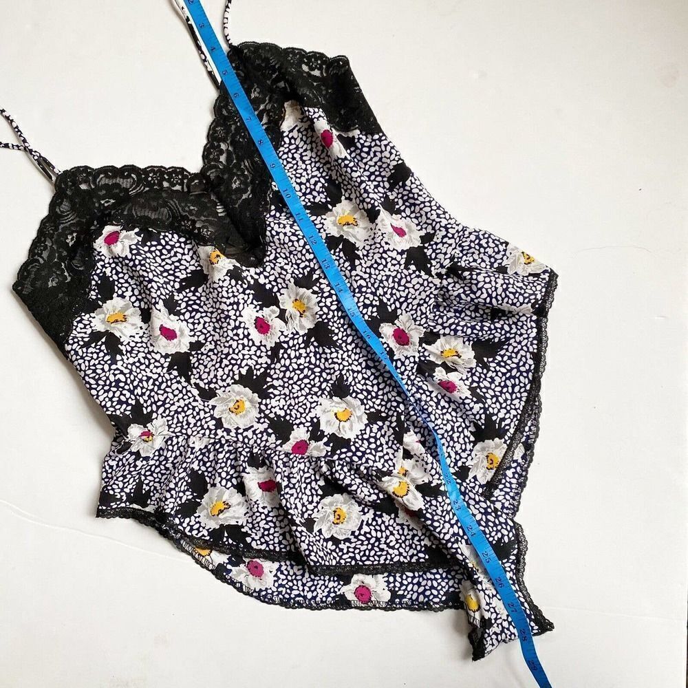 Vintage Delicates Teddy Bodysuit Satin Floral Lace Hi-Leg Black Size S - Picture 10 of 11